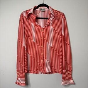 Vintage Designed by Nat Allen Long Sleeved 70’s Orange Striped Top Size Small